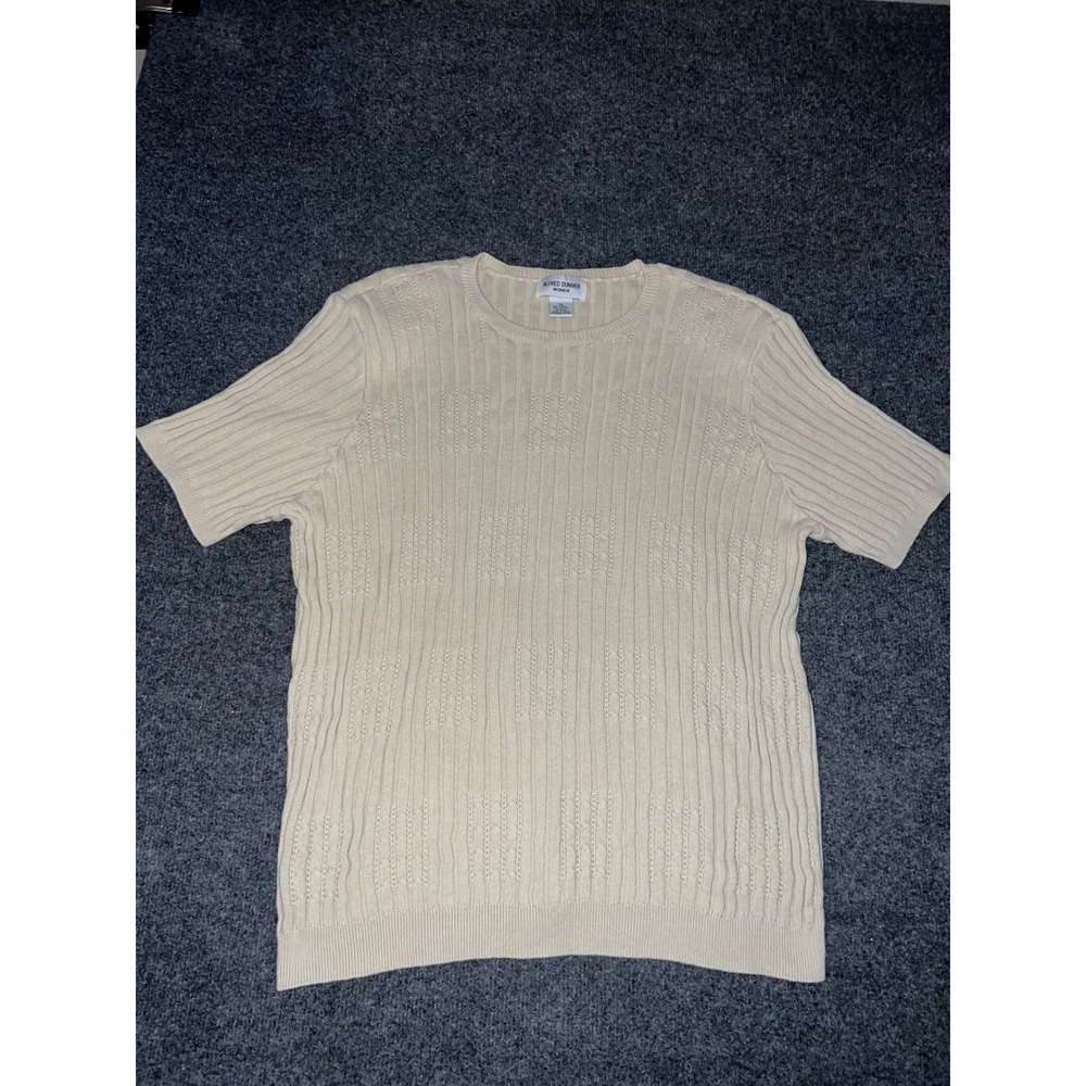 Alfred Dunner Women 3X Beige Ramie Cotton Short Sleeve Knit Ribbed Sweater Top